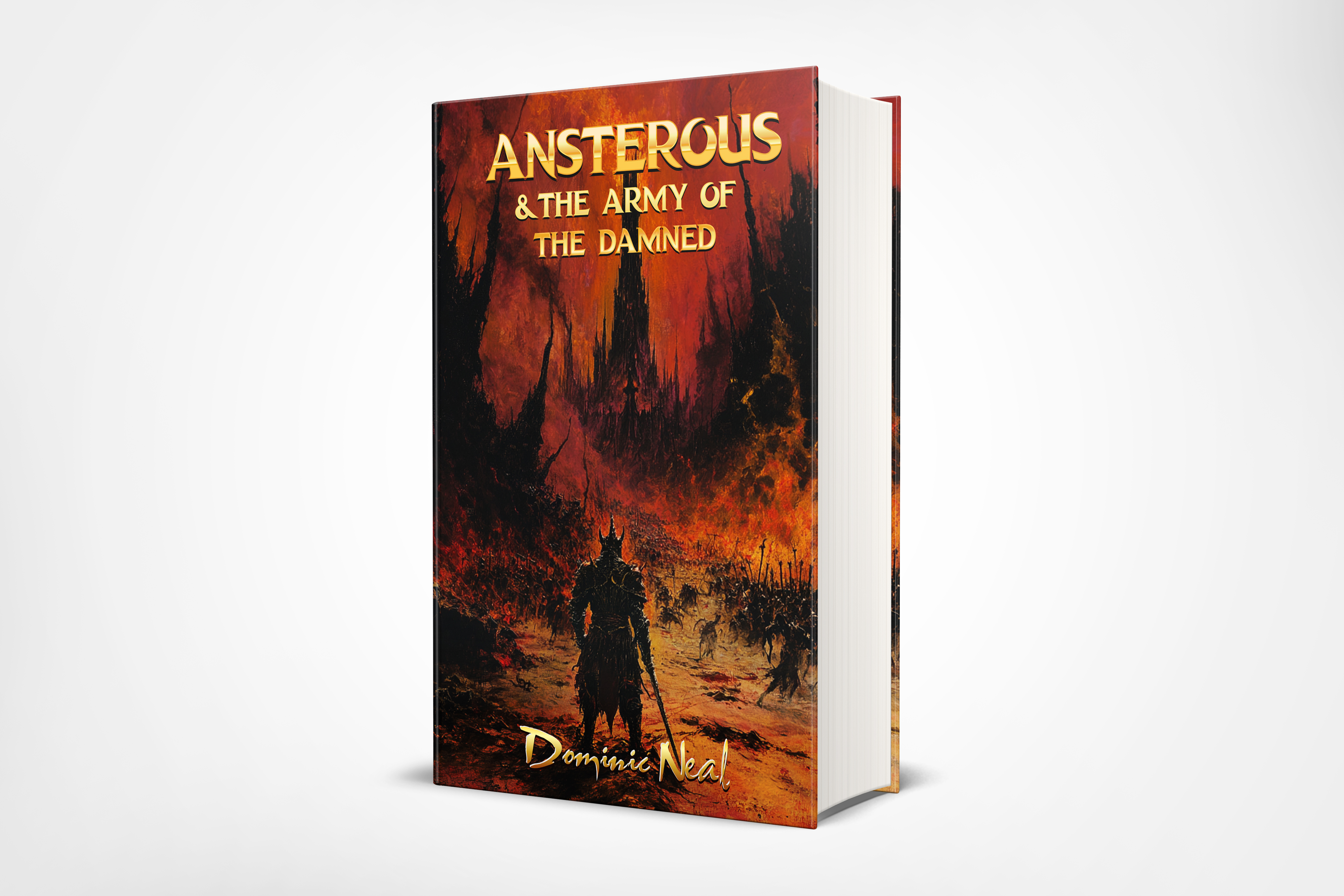 Hardcover book with gold-trimmed title treatment