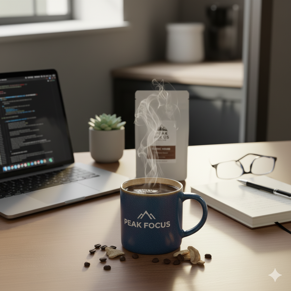 Person working focused with Peak Focus Coffee